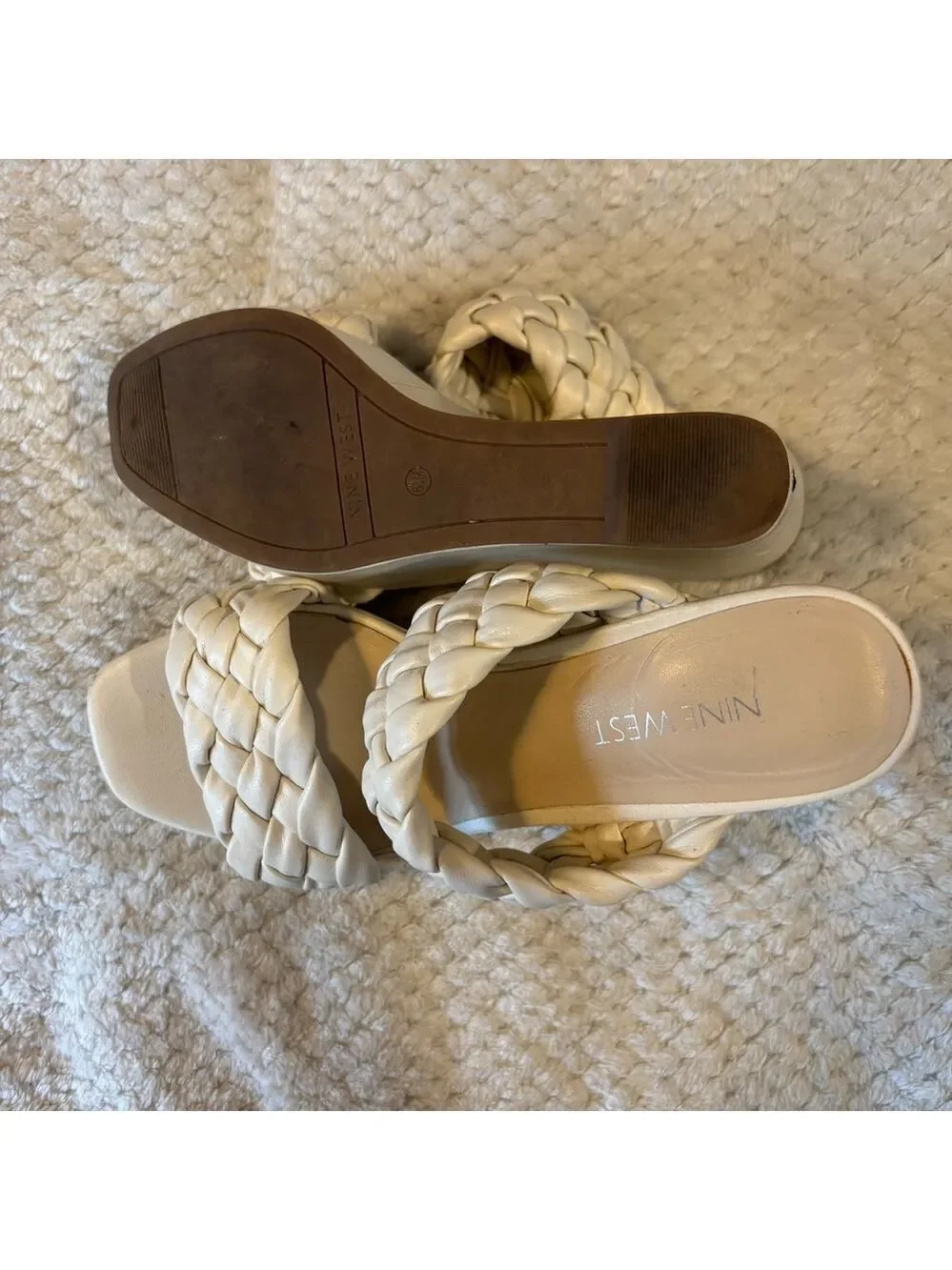 Nine West White Woven Wedges
